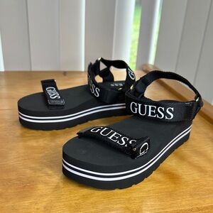Guess Black Platform Sandals with Logo Straps womens 7M